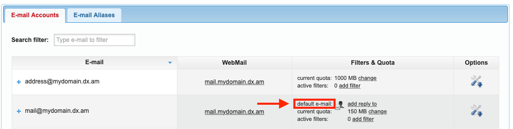 The email account that has the "default e-mail" label is designated as the default sender for mail scripts.