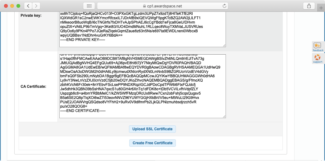 When copying and pasting your SSL certificate parts, make sure that you do not alter them in any way, otherwise the SSL Manager will reject the certificate.
