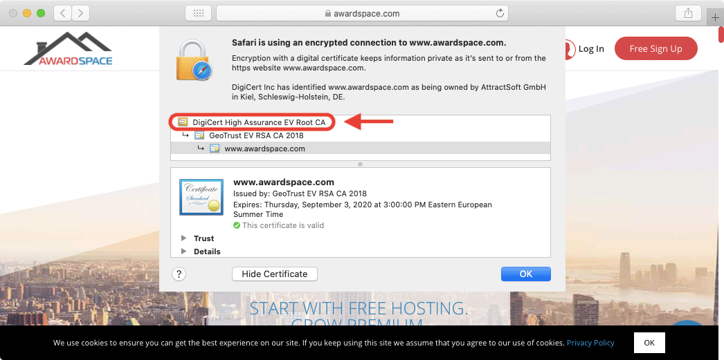 Most web browsers make it easy to spot the Certificate Authority that has issued the SSL certificate for a specific website.