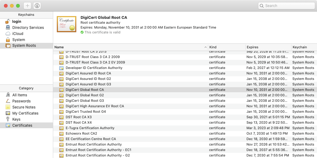 All major operating systems have a database of Root CA certificates that are implicitly trusted.