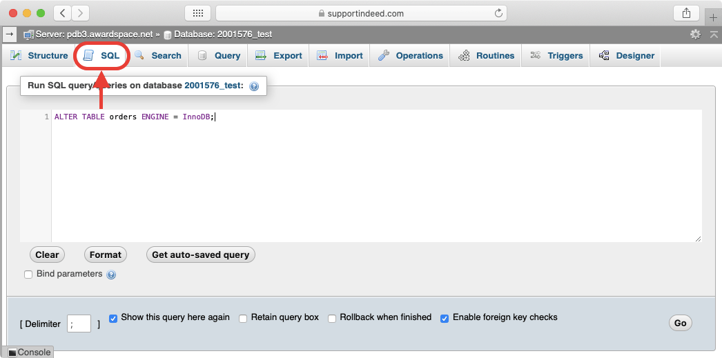 The SQL tab in phpMyAdmin gives you the freedom to run any SQL commands that you need.