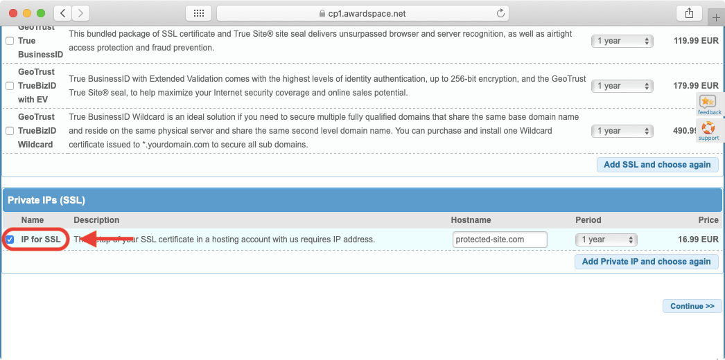 The process of renewing an IP for SSL is very similar to purchasing a brand new Private IP address.