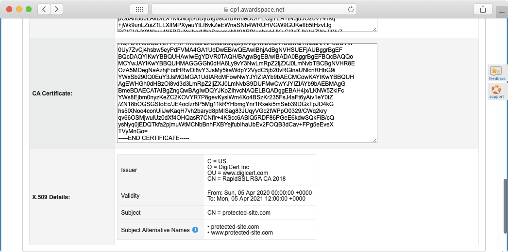 The Information tab also lists your X.509 Details.